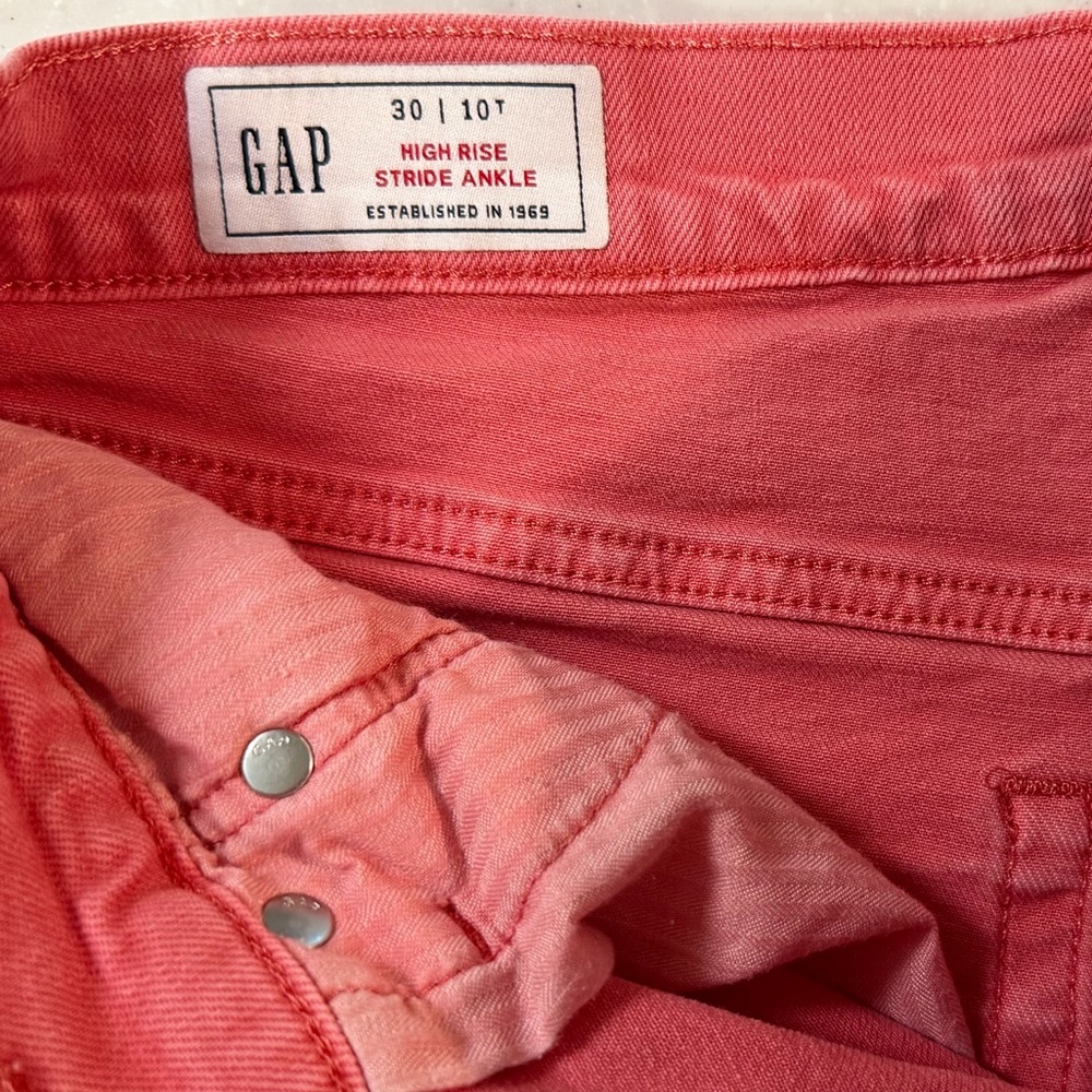 EUC GAP High Rise Stride Ankle Wide-Leg Fresh Coral Pink Jeans Size 30/10 Tall - Picture 3 of 4